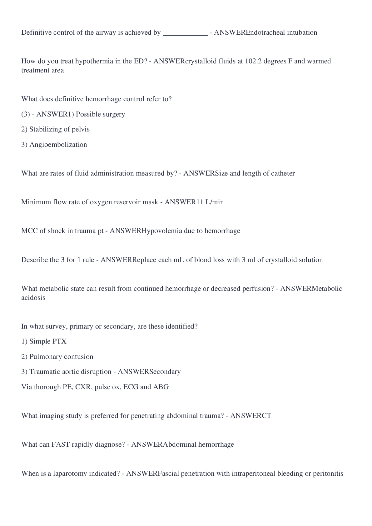 Preview image of ATLS Practice Quiestions and Answers document